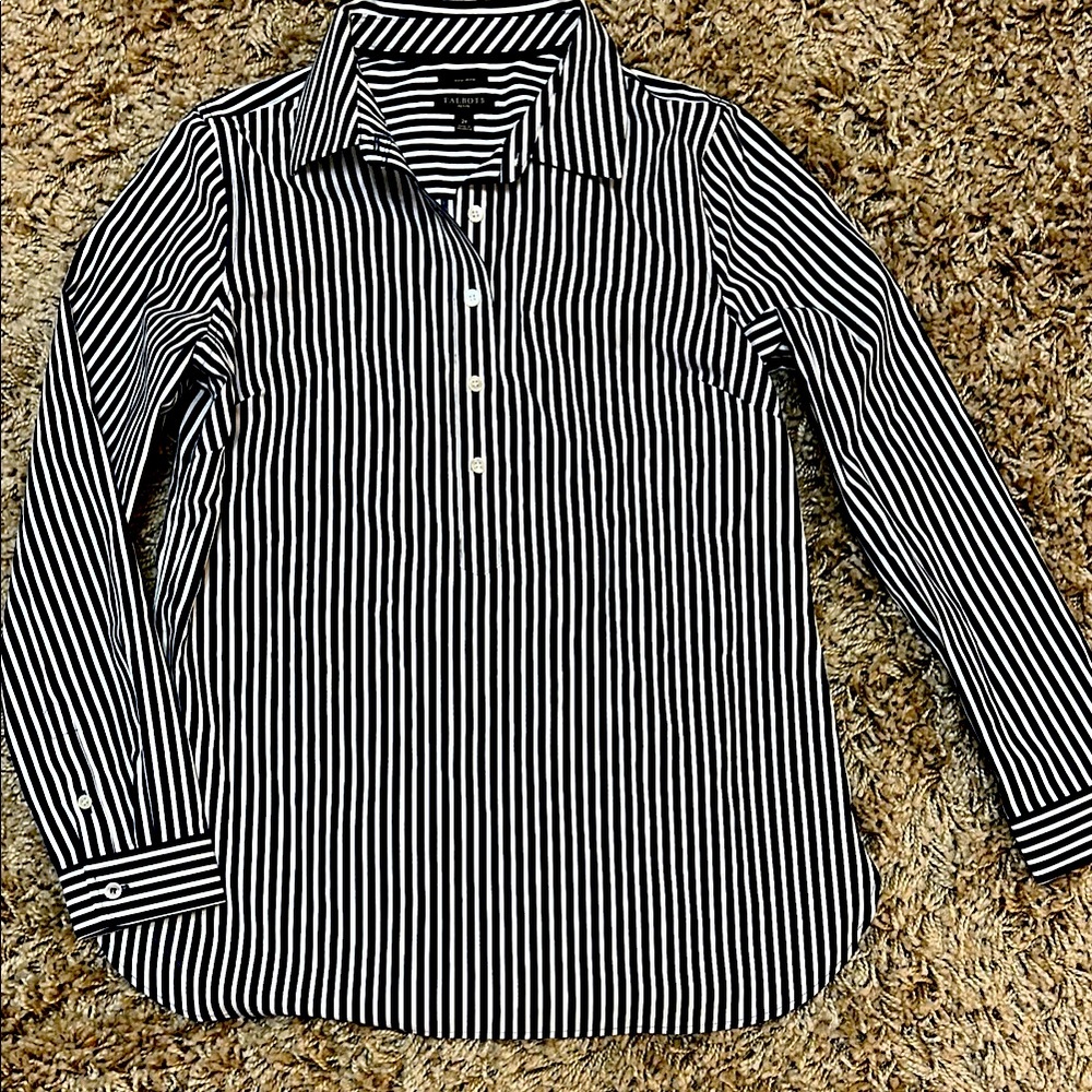 Talbots Navy and White Striped Button Down  Shirt 2P
